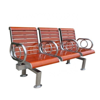 Customized Outdoor Wood And Stainless Steel Garden Chairs 3 Seat Outside Bench Chairs With Middle Armrest Garden Chairs