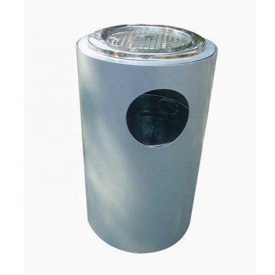 Outdoor metal cylindrical trash can