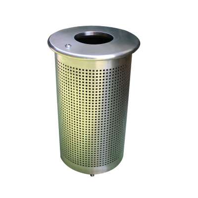 Outdoor metal 316 stainless steel garbage waste bin with flat lid