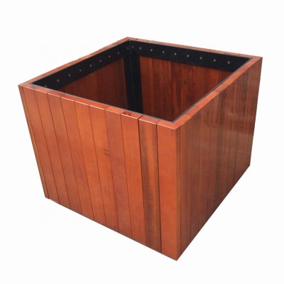 Decorative wood square planter box