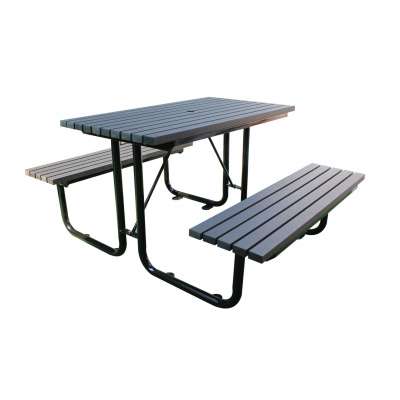 Mild steel frame and wood plastic composite(WPC) garden set table and chair garden table set with umbrella hole