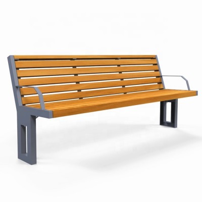 Hardwood slats and metal frame outdoor wooden garden park bench with backrest and armrests