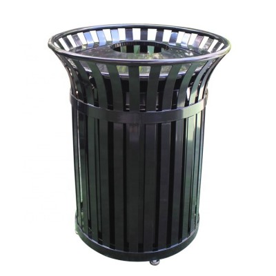 Powder coated flat bar metal litter receptacle outdoor garbage dustbin