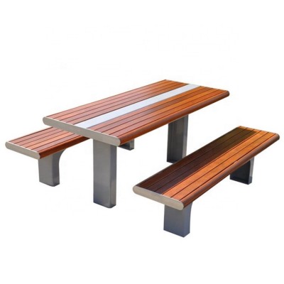 Metal frame and solid wood slats outdoor garden picnic table and bench set