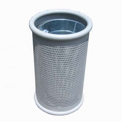 Cylindrical outdoor metal trash can without lid