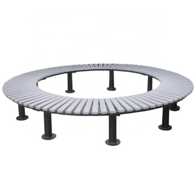 Outdoor wooden and iron garden tree bench without backrest