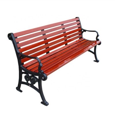 Solid wood and cast iron outdoor patio bench with backrest