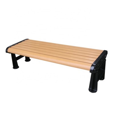 Backless outdoor cast aluminum and wood bench