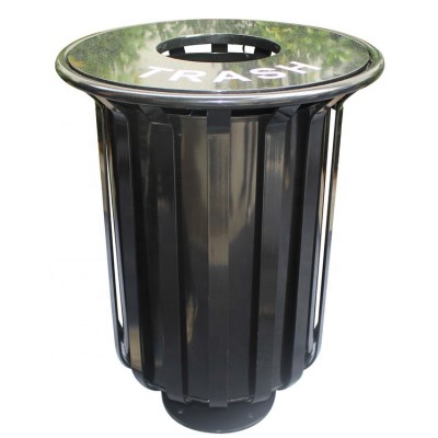 Heavy duty flat bar slats metal outdoor garbage trash can