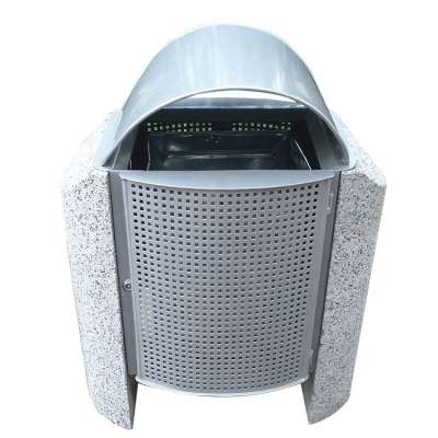 Metal and cement stone outdoor litter bin