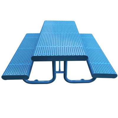 With an umbrella hole perforated metal table and benches for Landscape project