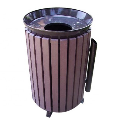 Recycled plastic and metal outdoor garbage trash can with ashtray